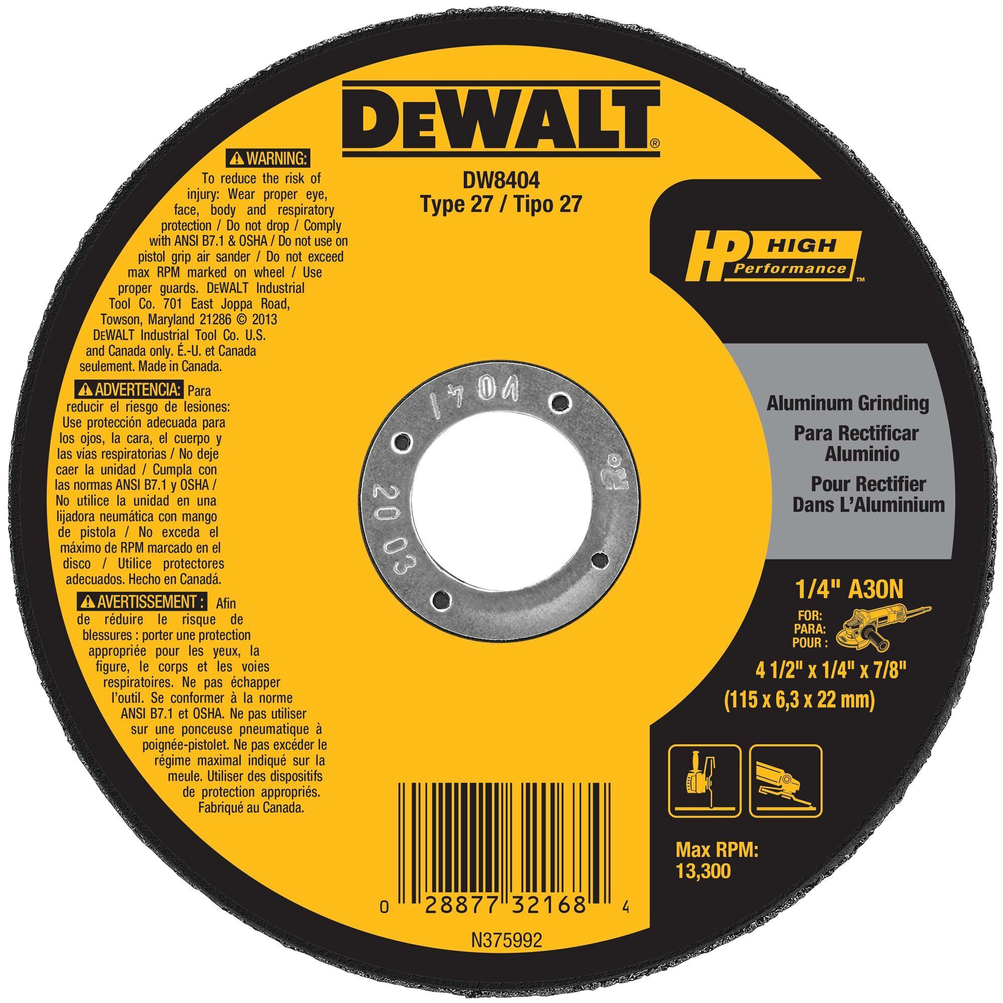 DEWALT 4-1/2-Inch By 1/4-Inch By 7/8-Inch Aluminum Grinding Wheel (25-Pack) DW8404